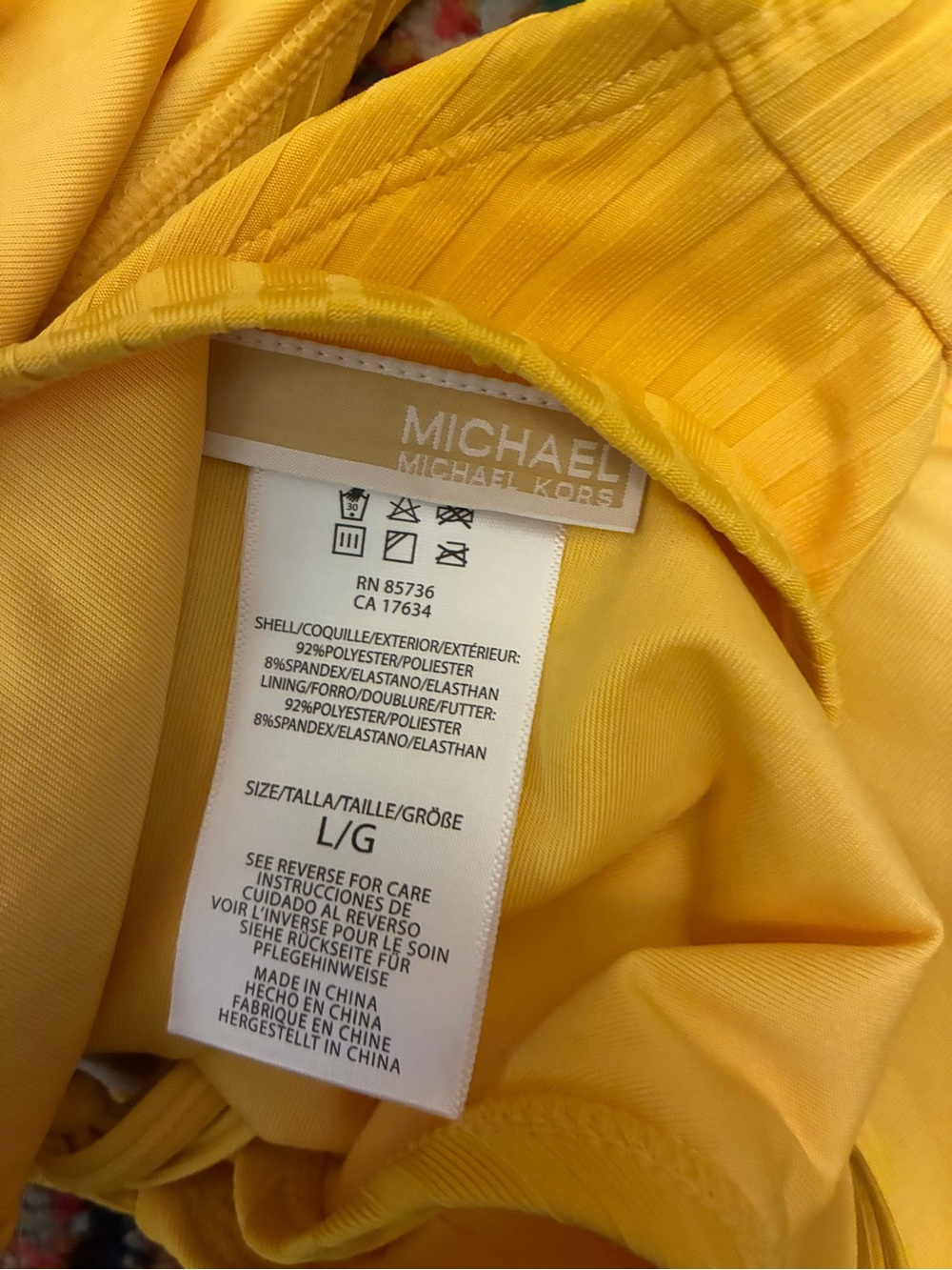 Michael Kors Yellow Ribbed Triangle Bikini Set Gold Hardware NWT Size Large - Picture 6 of 6